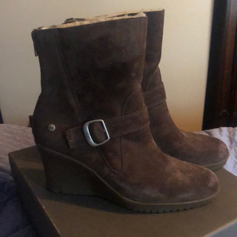 UGG Australia brown suede wedge boots.